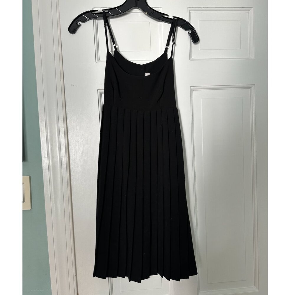 Aqua Black Pleated Mini Dress with Satin Tie – Made in USA Size XS